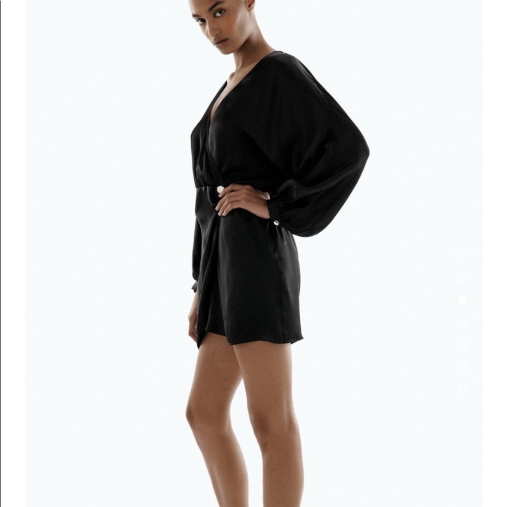 ZARA Satin effect wrap dress long sleeves Size Large - Picture 8 of 14